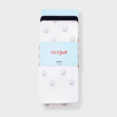 Girls' 2pk Sparkle Shells Nylon Tights - Cat & Jack White/Silver/Black M