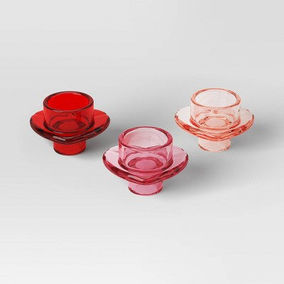 3pk Glass Heart Valentine's Candle Holders - Threshold