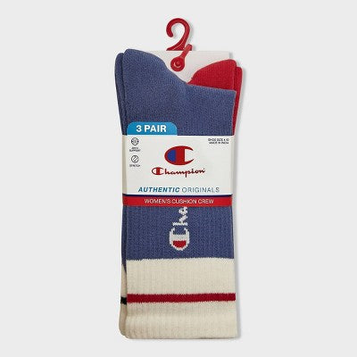 Champion Women's Varsity Striped 3pk Crew Socks - Blue 4-10