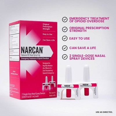 NARCAN Nasal Spray 4mg Single Dose Opioid Overdose Emergency Treatment - 2ct