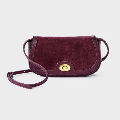 Faux Suede Turn Lock Wallet Crossbody - A New Day Dark Red