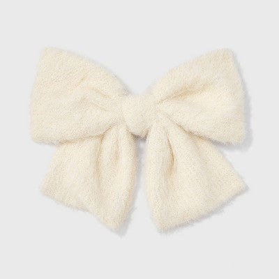 Fuzzy Bow Hair Barrette - Universal Thread White