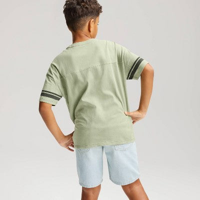 Boys' Short Sleeve Seamed Washed T-Shirt - Cat & Jack Olive Green M