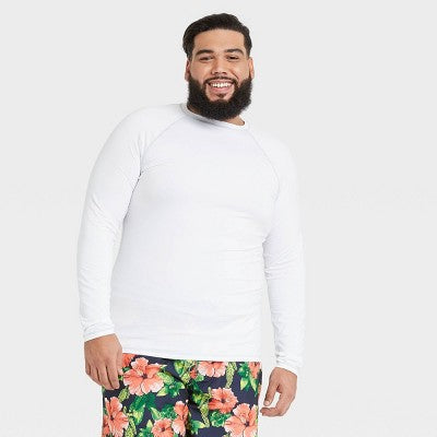 Men's Big & Tall Long Sleeve Swim Shirt - White 5XLT: UPF 50+