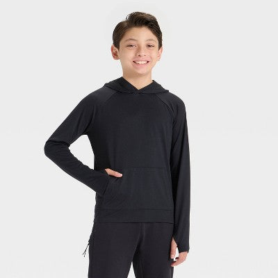 Boys' Raglan Hooded T-Shirt - All In Motion Black M