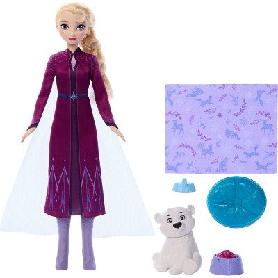 Disney Frozen Elsa Doll & Polar Bear Cub Figure with 4 Nurturing Accessories