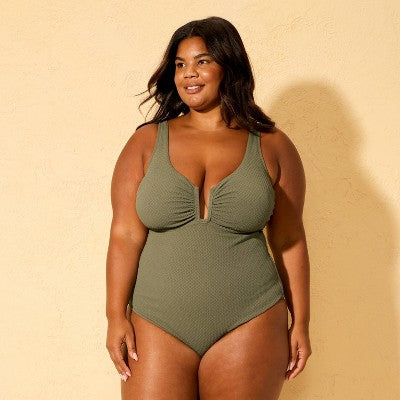Women's U-Wire Jacquard Scoop Neck Medium Coverage Swimsuit 14