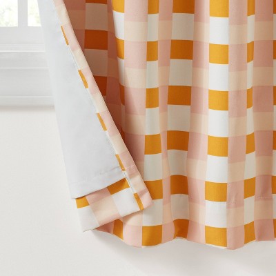42"W x 84"L Checkered Blackout Window Curtain Panel Pink - Pillowfort