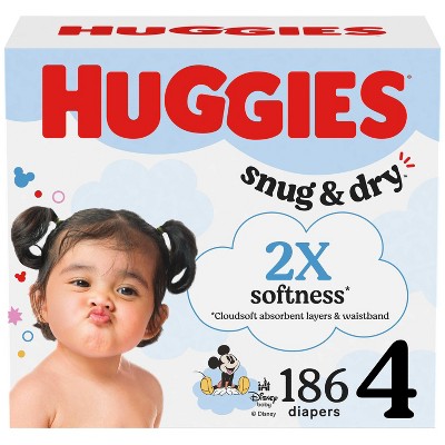 Huggies Snug & Dry Diapers - Size 4 - 186ct: Paraben-Free, Elastic Sides, Wetness Indicator, 22-37 lbs Range (LOCAL PICKUP ONLY)