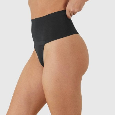 Maidenform Women's Shapewear 2pk Light Shaping Thong SES080 - Black/Beige S: Medium Control, Tummy & Hip Slimming