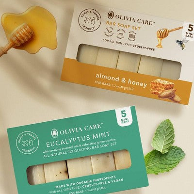 Olivia Care Travel Eucalyptus Mint Exfoliating Bar Soaps - 1.7oz/5ct