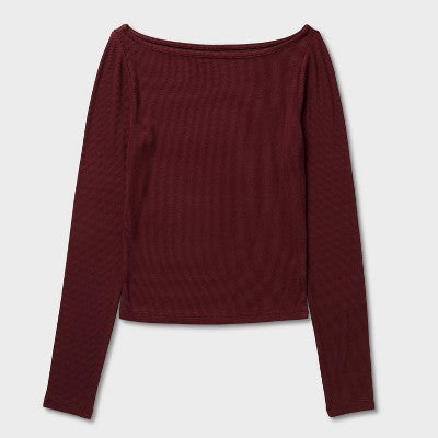 Women's Slim Fit Long Sleeve T-Shirt - Wild Fable Burgundy L
