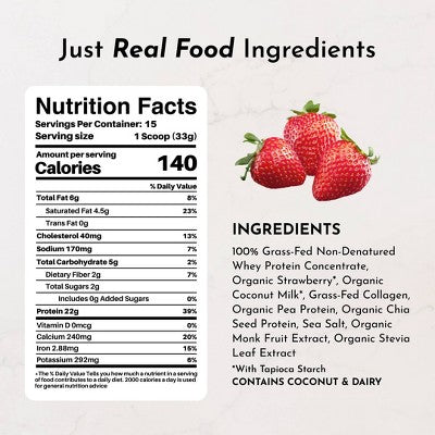 Just Ingredients Strawberries and Cream Protein Mix - 1.49lb - 15 servings