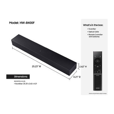 Samsung 2.0Ch Soundbar with Built-in Woofer - Titan Black (HW-B400F) (LOCAL PICKUP ONLY)