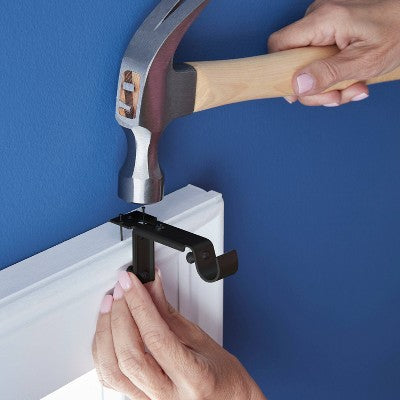 48"-84" Easy Hang Frame Mount Curtain Rod Set Black - Room Essentials: Steel, Single Rod, Painted Finish (LOCAL PICKUP ONLY)