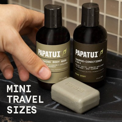 Papatui Men's Sulfate-Free Exfoliating and Hydrating Coconut Oil Body Wash - Cedar Sport - Trial and Travel Size - 3 fl oz