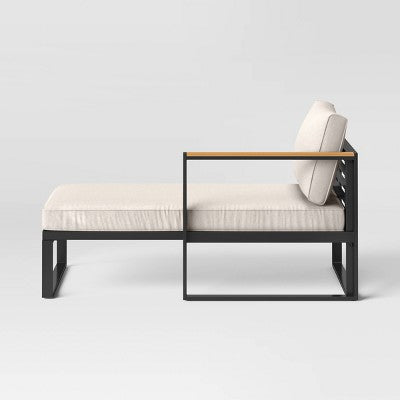 Henning Half Size Outdoor Patio Chaise Lounge, Daybed with Arm Cream - Threshold: Powder-Coated Steel Frame, All-Weather Design (LOCAL PICKUP ONLY)