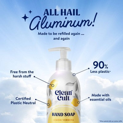 Cleancult Liquid Hand Soap - Refillable Aluminum Bottle - Lemon Verbena - 12 fl oz