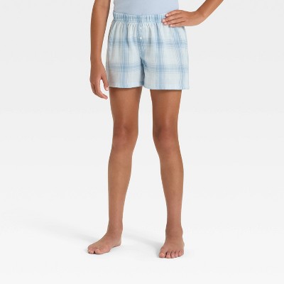 Girls' Plaid Boxer Pajama Shorts - art class Blue XL
