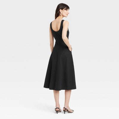 Women's Corset Midi A-Line Dress - A New Day Black SIZE 8