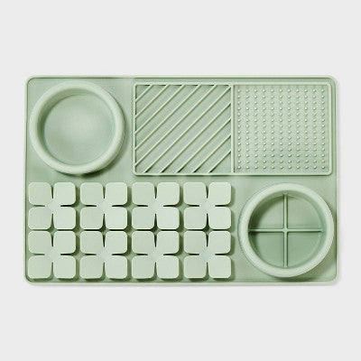 Slow Lick Dog Feeding Mat - Boots & Barkley Sage Green: Silicone, 12"x8"