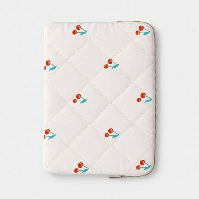 15" Laptop Sleeve - heyday White Quilted with Embroidered Cherries