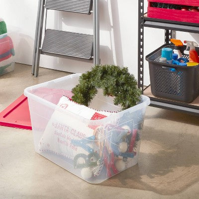 56qt NonLatching Christmas Storage Bin Clear Base with Red Lid - Brightroom (LOCAL PICKUP ONLY)