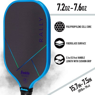 Franklin Sports 15.7'' Rally Traditional Pickleball Paddle - Blue/Green: Polypropylene Core