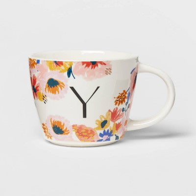 16oz Stoneware Monogram Floral Mug Y - Opalhouse