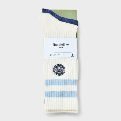 Men's 2pk Casual Crew Socks - Goodfellow & Co Ivory/Navy Blue 6-12