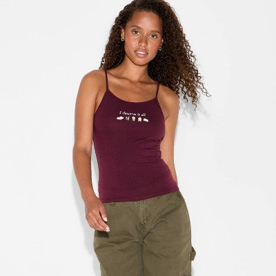Women's Graphic Camisole - Wild Fable Burgundy Quote XS