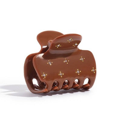 Kitsch-Mass Recycled Plastic Medium Rhinestone Cloud Claw Clip - Camel