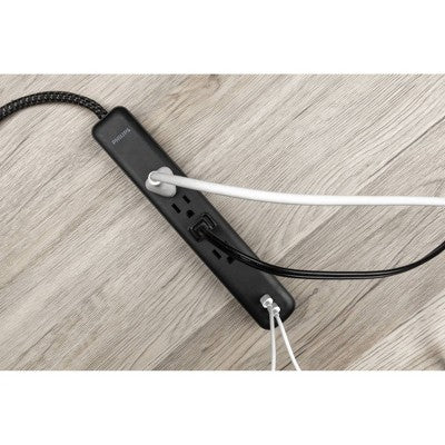 Philips 4 ft Surge Protector 4 Outlet 2 USB-C 15W Shared 450J Braided Cord Flat Plug - Black