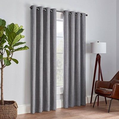52"x84" Eclipse Blackout Rowland Window Curtain Panel Light Gray: Noise Reduction, Grommet Top, Indoor Use