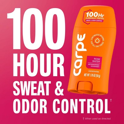 Carpe Women's 100HR Sweat & Odor Control Antiperspirant Deodorant - Rose Water - 1.76oz: Paraben-Free, Phthalate-Free, Vegan