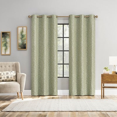 40"x84" Sun Zero Brinlee Leaf Silhouette 100% Blackout Grommet Curtain Panel Sage Green: Modern Floral, Energy Efficient