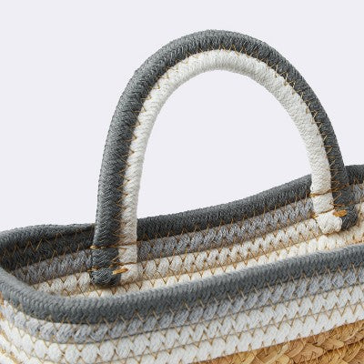Wall Hanging Natural Woven Basket with Coiled Rope Handle - Gray - Cloud Island