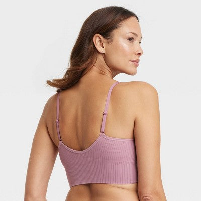 Women's Ribbed Seamless Bralette XL: V Back, Removable Cup, Knit