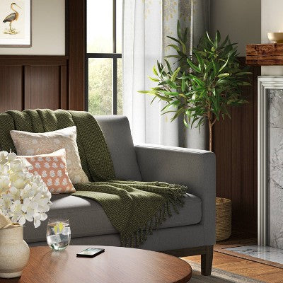 Floral Printed Square Throw Pillow Khaki - Threshold