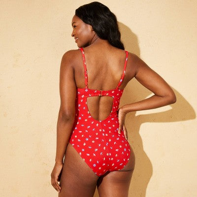 Women's U-Wire Tummy Control Bandeau Swimsuit - Red M