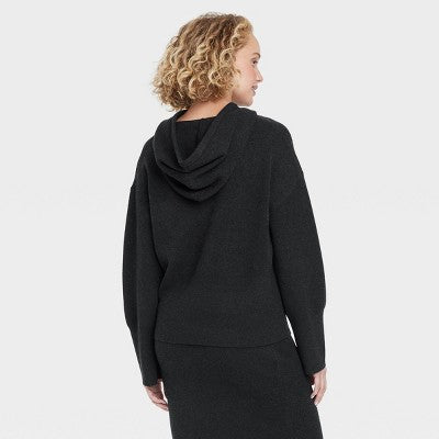 Women's Cozy Knit Hoodie Sweatshirt - A New Day Black L