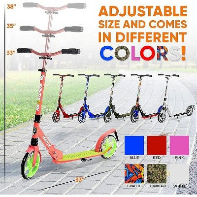Hurtle Push Scooter for Kids with Adjustable T-Bar Handlebar and Anti-Slip Deck (Pink/Green) (LOCAL PICKUP ONLY)