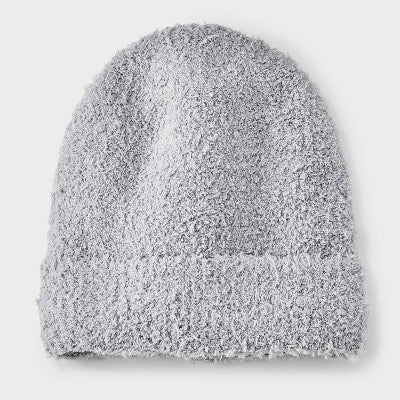Girls' Fuzzy Knitted Beanie Hat - art class Gray