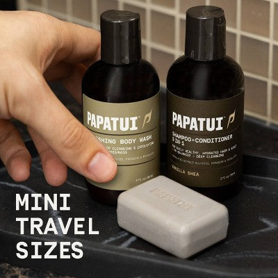 Papatui Men's Paraben-Free and Sulfate-Free 2-in-1 Shampoo + Conditioner - Trial and Travel Size - Vanilla Shea - 3 fl oz