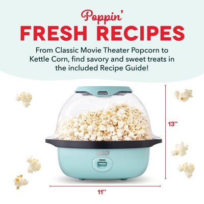 Dash 6qt SmartStore Stirring Popcorn Maker - Aqua: Electric Popcorn Popper, 850W, Hand Wash, 1-Year Warranty