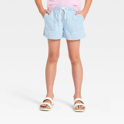 Girls' Chambray Pull-On Shorts - Cat & Jack Light Indigo XXL