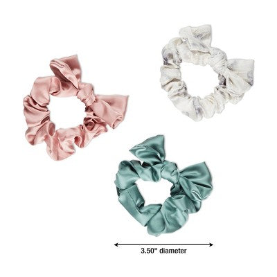 scunci be-u-tiful Satin Bow Scrunchies - Cream/Gray/Blush/Sage - 3pk
