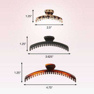 scunci Mixed Size Banana Claw Clips - Fine Hair - 3pcs