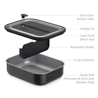 Bentgo Microsteel Leakproof Lunch Bento Box - Carbon Black: Stackable 18/8 Stainless Steel
