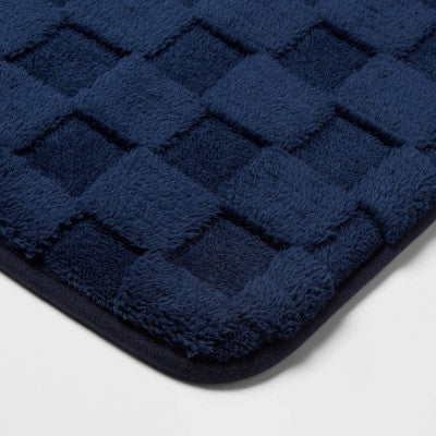 20"x30" Everyday Checked Cushion Bath Rug Navy - Room Essentials